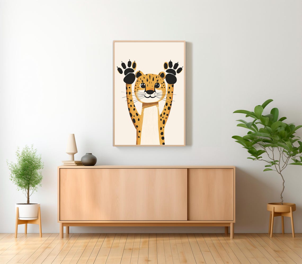 Cute Smiling Cheetah Cub with Paws Up Minimalist Nursery Poster - Image 2