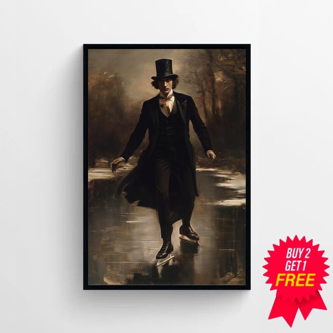 Victorian Gentleman Ice Skating on Frozen Pond Vintage Poster - Image 4