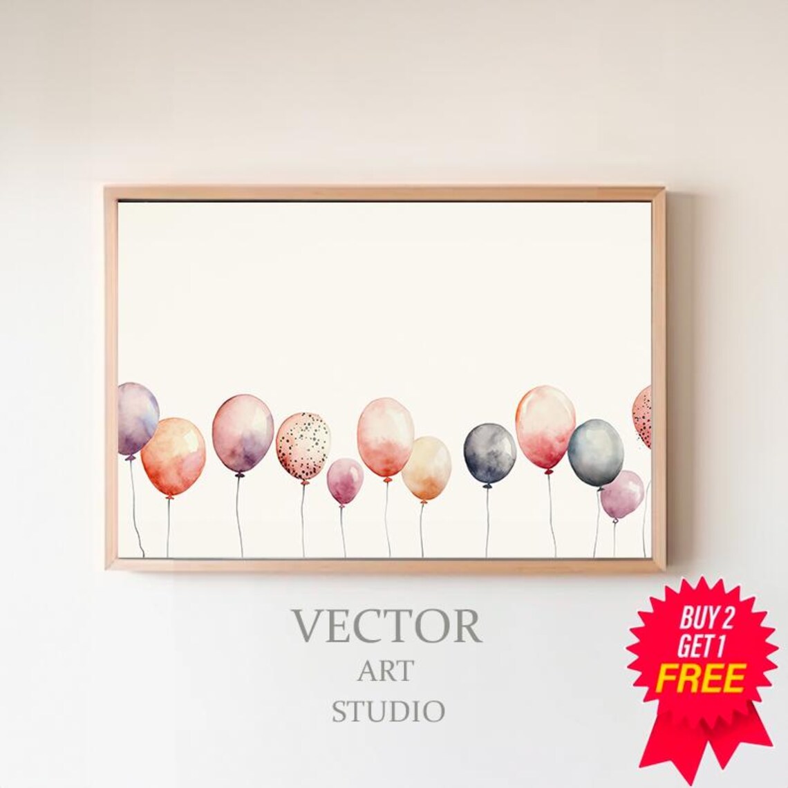 Pastel Watercolor Balloons Row Birthday Party Celebration Art Print