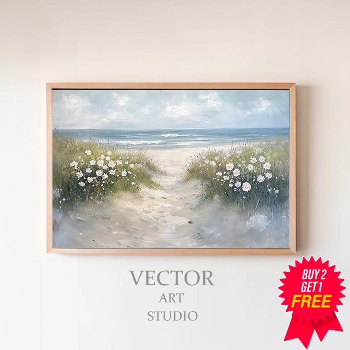 Sandy Beach Path Through Wildflowers And Dunes Coastal Poster