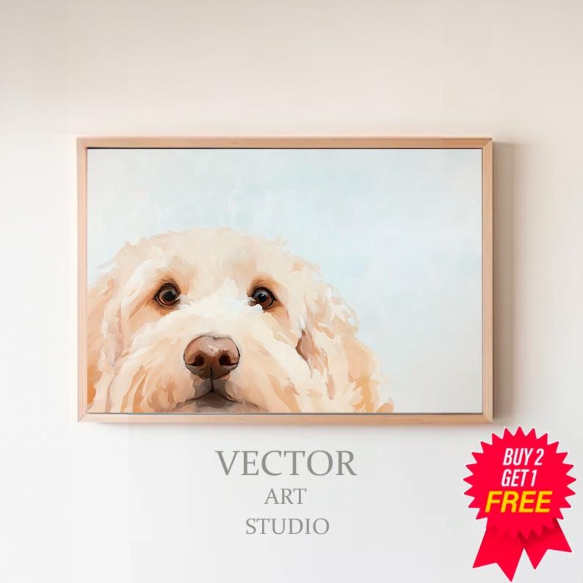 Cream Goldendoodle Puppy Face Close Up Sweet Dog Portrait Poster