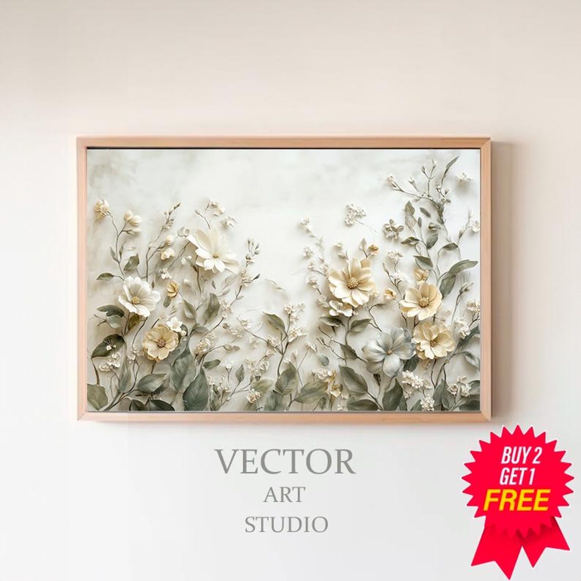 Cream Wildflowers Neutral Botanical Textured Garden Flower Poster