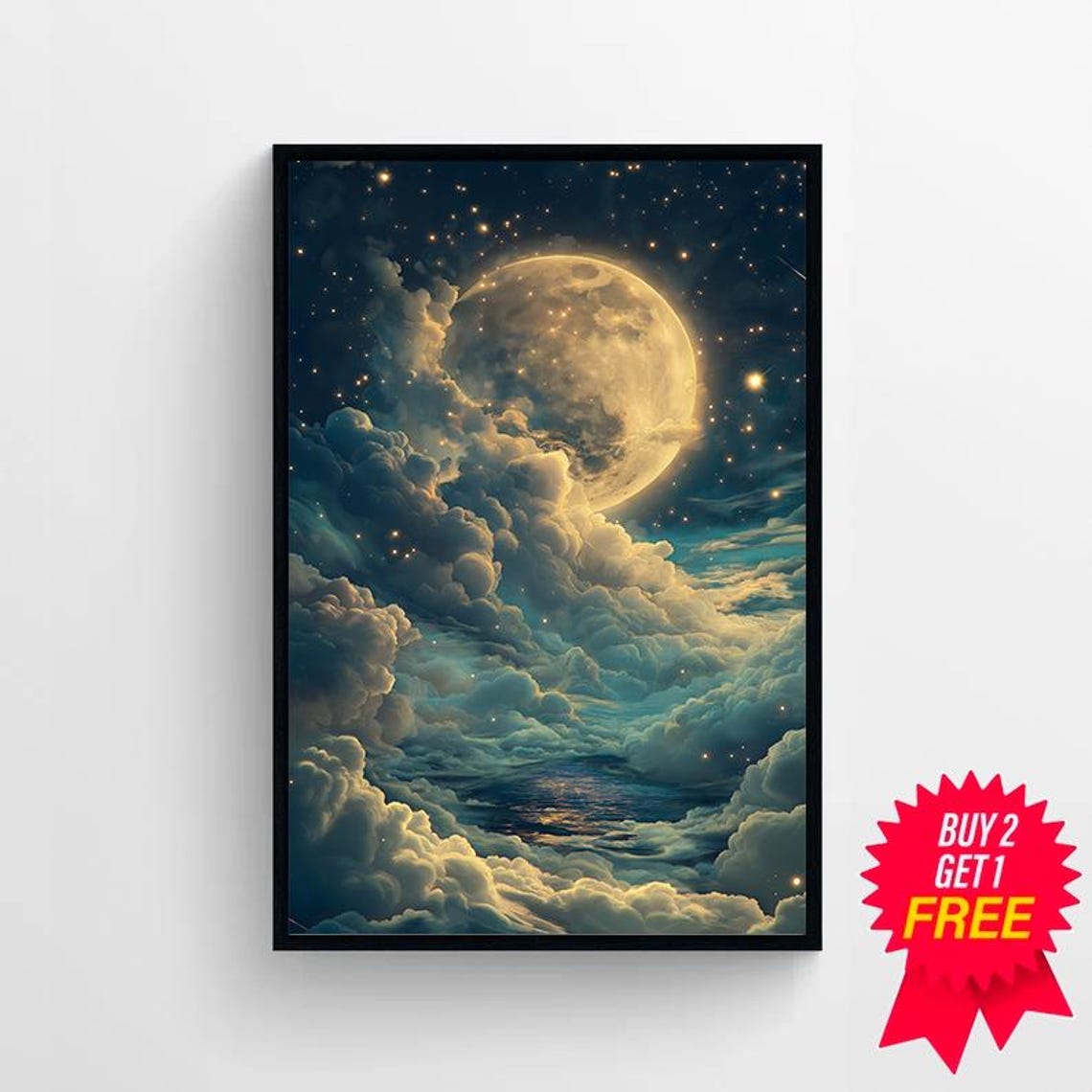 Enchanting Celestial Moon Art Print Vintage Inspired Dark Academia Dark Cottagecore Night Sky Painting - Image 4
