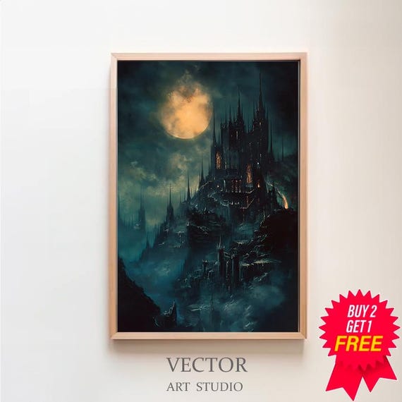 Draculas Castle Vintage Print Home Decor Victorian Vampire Dark Art Occult Poster Gothic Home Decor