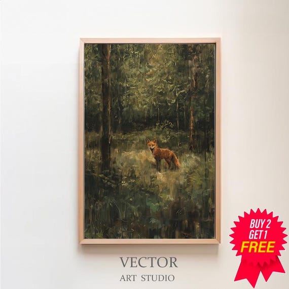 Antique Fox Oil Painting, Vintage Animal Art Print