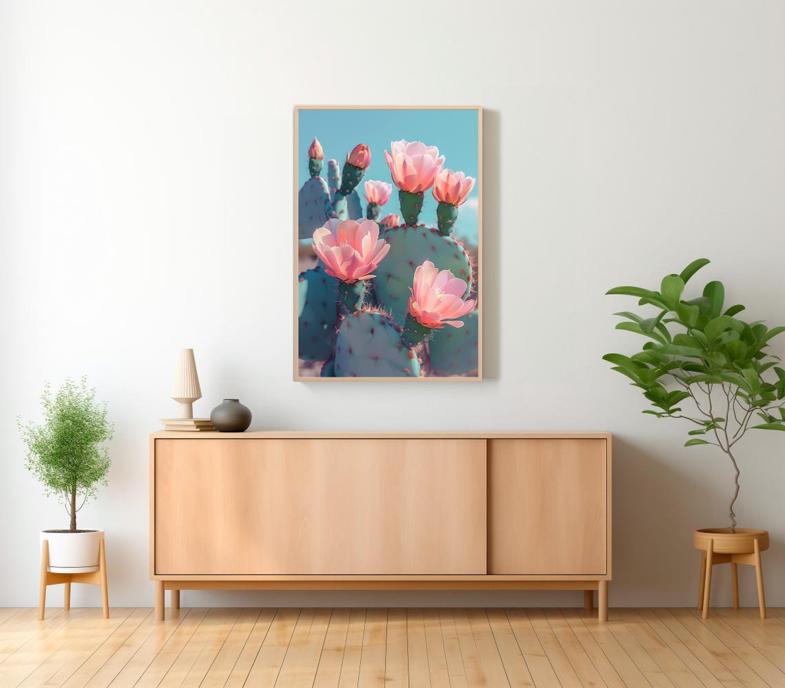 Blooming Prickly Pear Cactus with Pink Flowers Desert Poster - Image 2