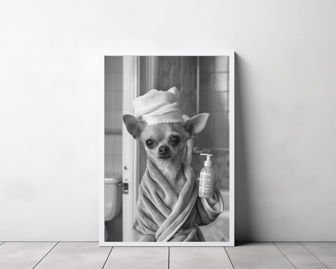 Chihuahua Bathroom Dog Photograph, Wall Art Print - Image 3