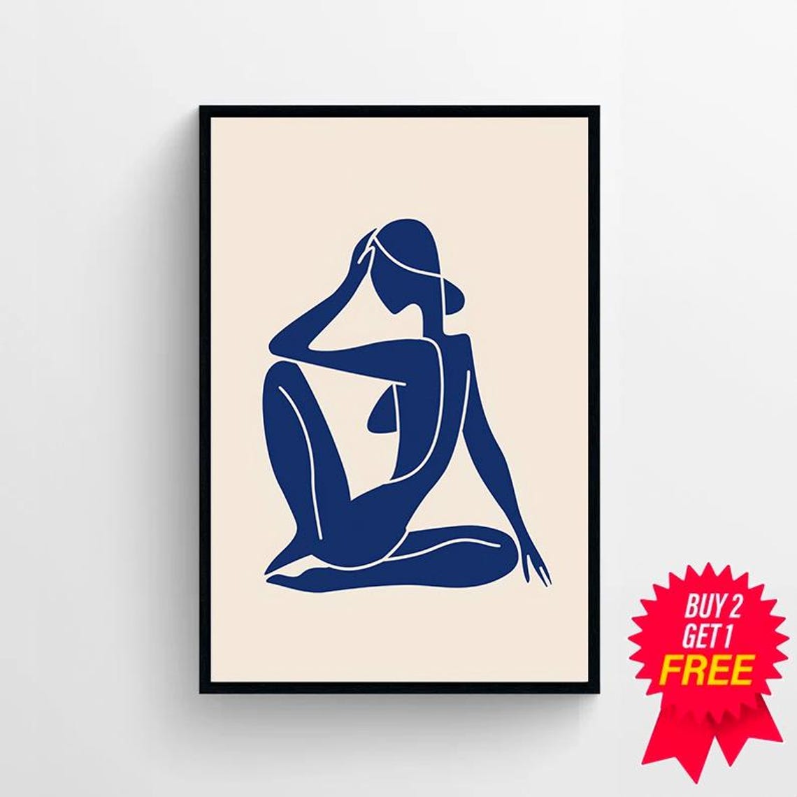 Matisse Style Blue Nude Woman Minimalist Abstract Line Art Poster - Image 4