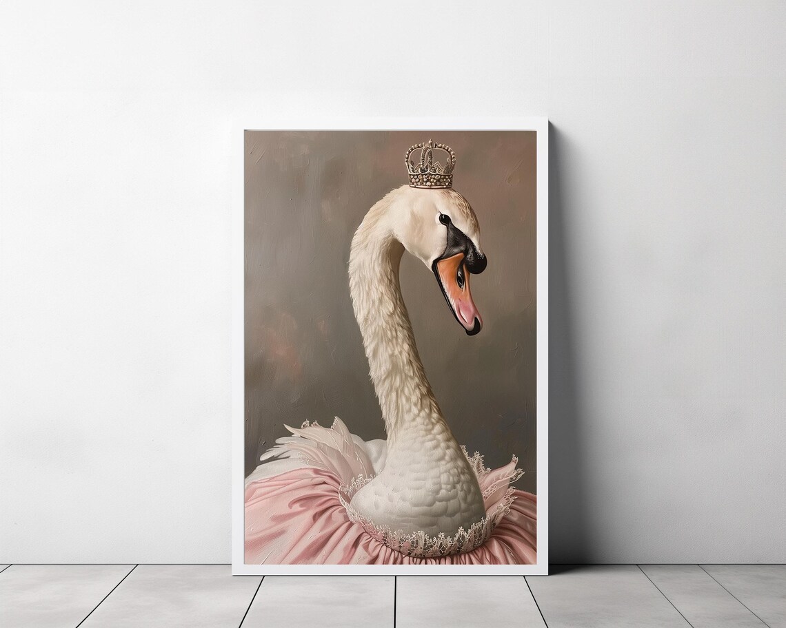Swan Queen Wearing Crown and Pink Ballerina Tutu Portrait Poster - Image 3