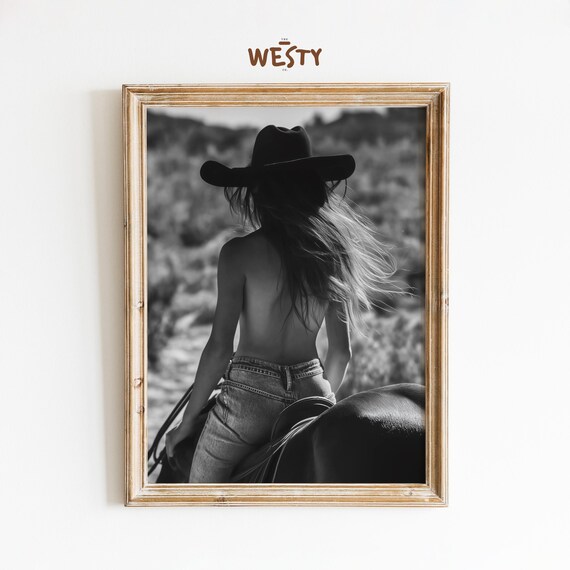 Wild Spirit Cowgirl Horseback Black White Western Photo Poster
