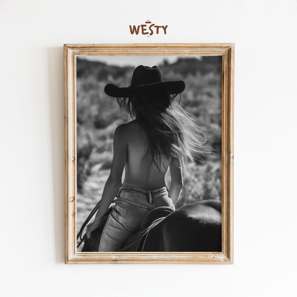 Wild Spirit Cowgirl Horseback Black White Western Photo Poster