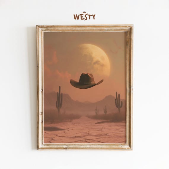 Lost Cowboy Surreal Western Print Floating Hat Desert Art Mystical Southwestern Decor