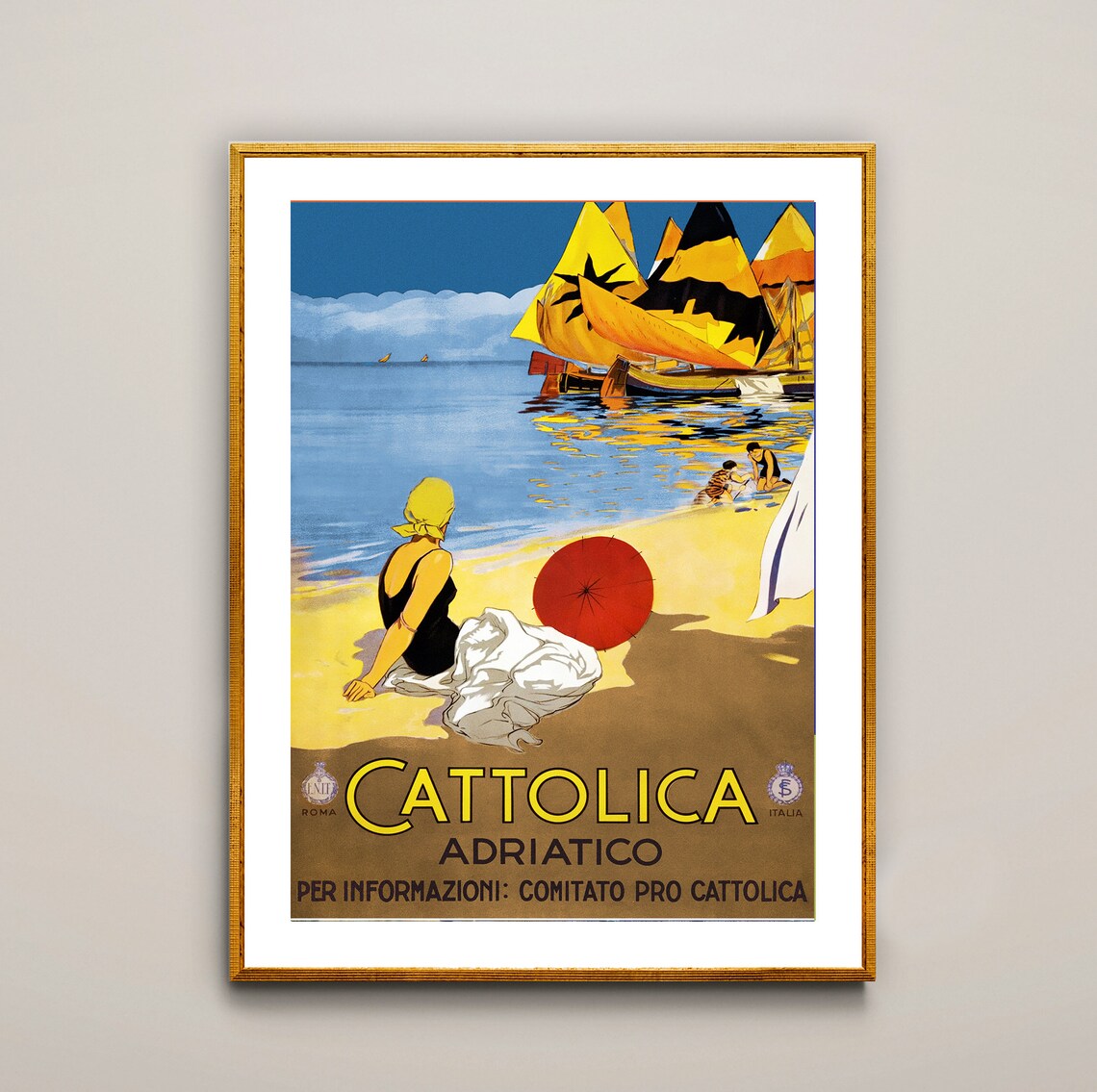 Vintage Cattolica Adriatico Italian Beach Travel Tourism Poster