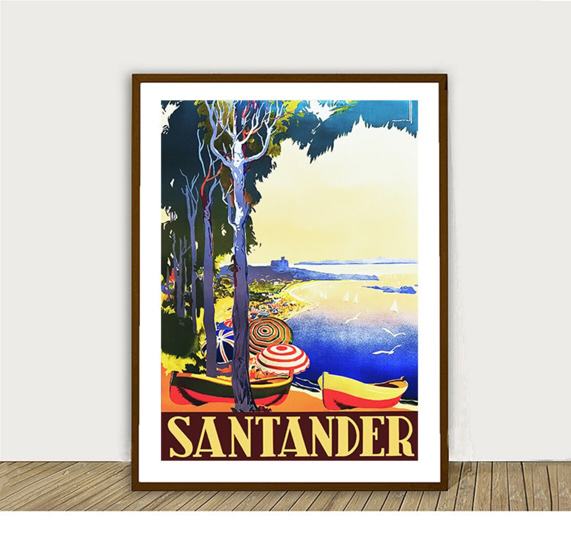 Santander Spain Vintage Travel Poster, Retro Travel Poster