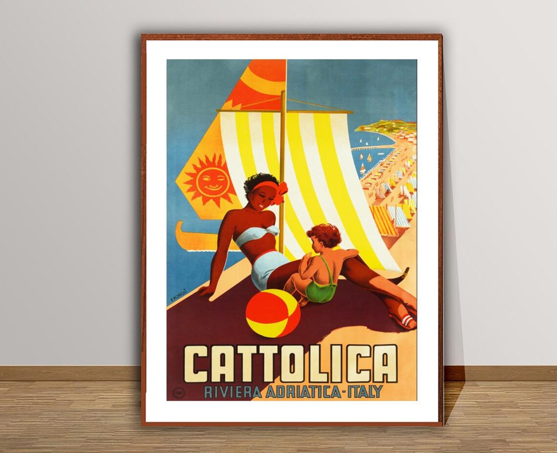 Cattolica Riviera Adriatica Italy Beach Sailboat Vintage Travel Poster - Image 3
