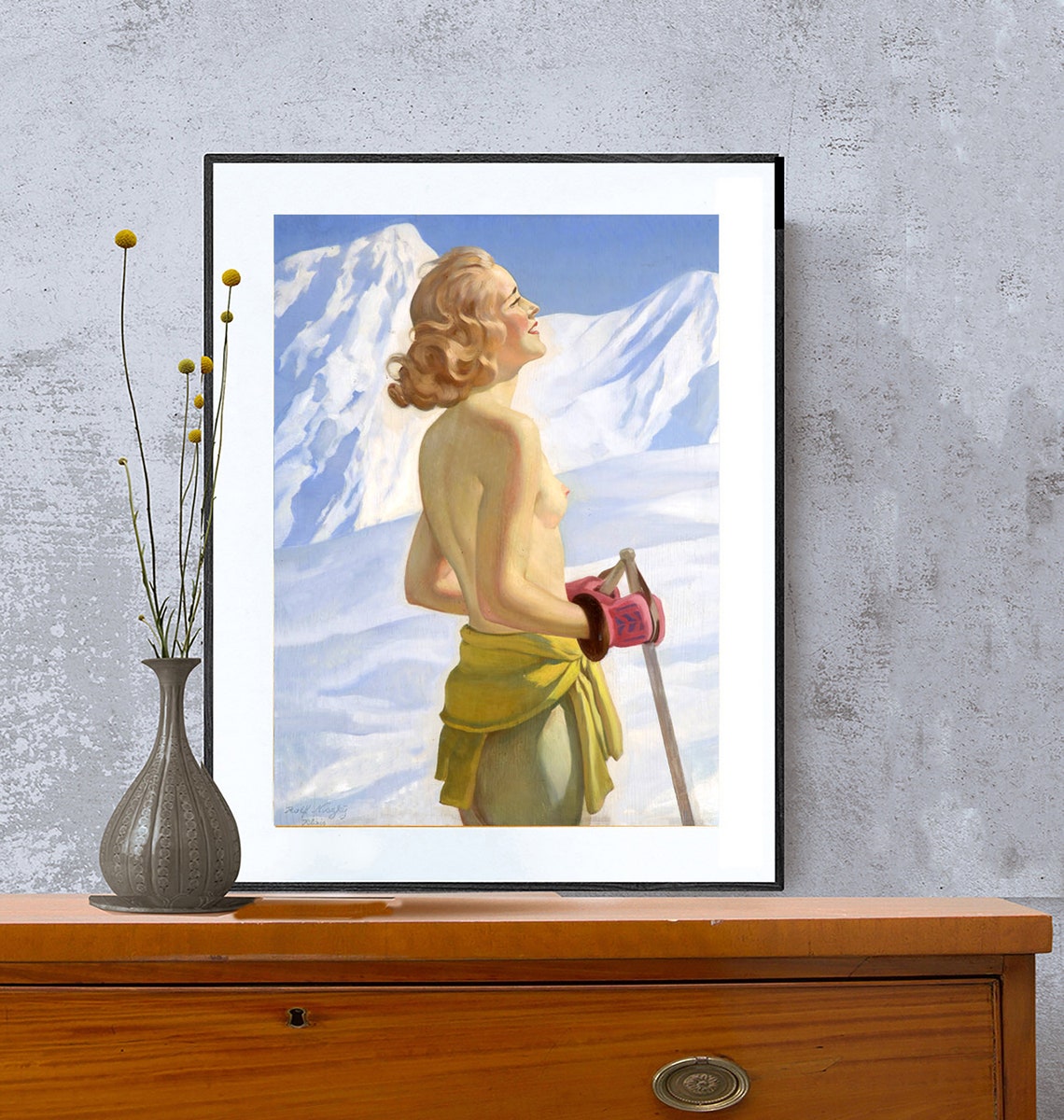 After Ski Sunbathing Skier Snowy Mountain Pinup Vintage Art Print - Image 2