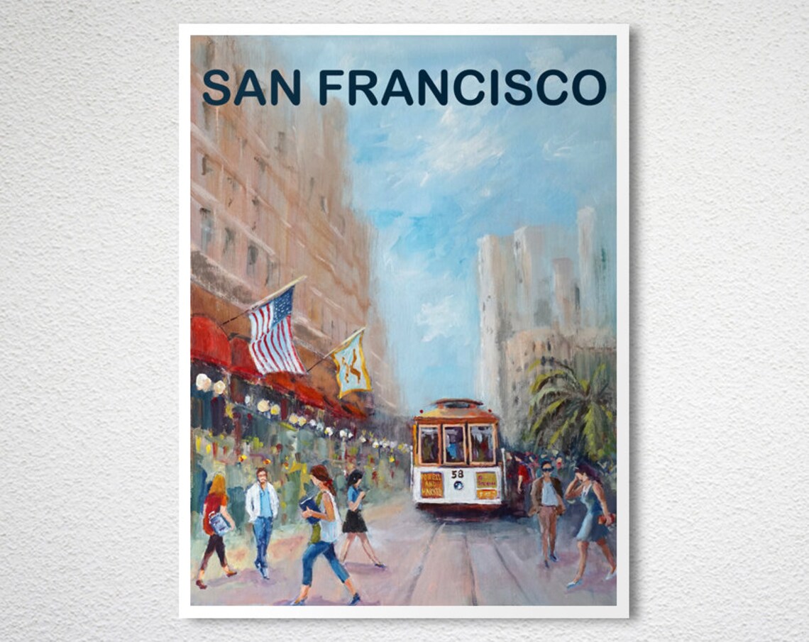 San Francisco Cable Car Hill Street Scene Vintage Travel Poster - Image 2