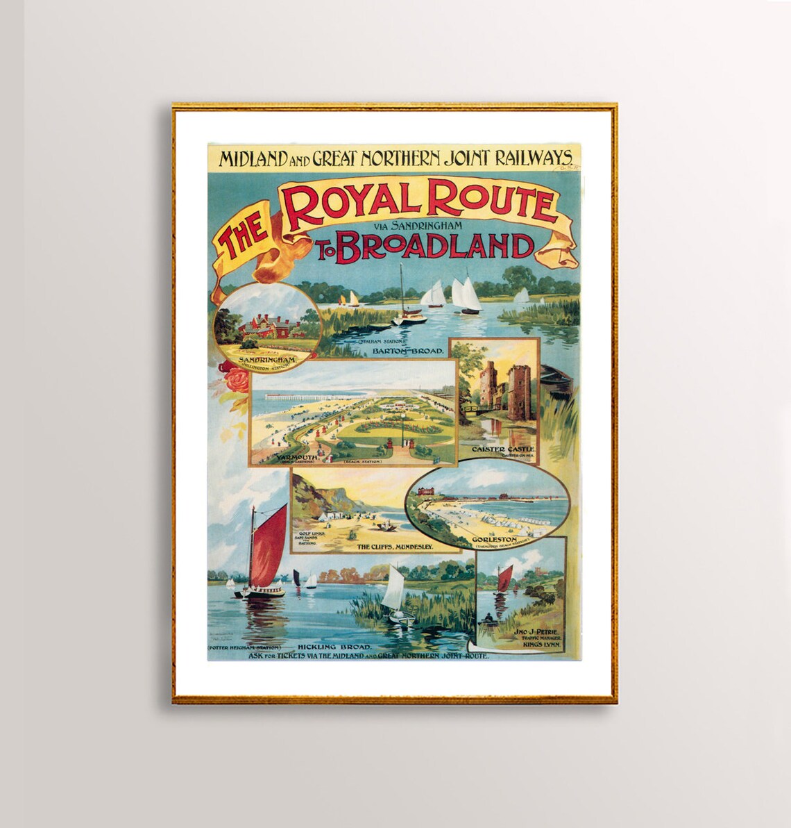 Royal Route to Broadland Vintage English Norfolk Railway Poster - Image 2