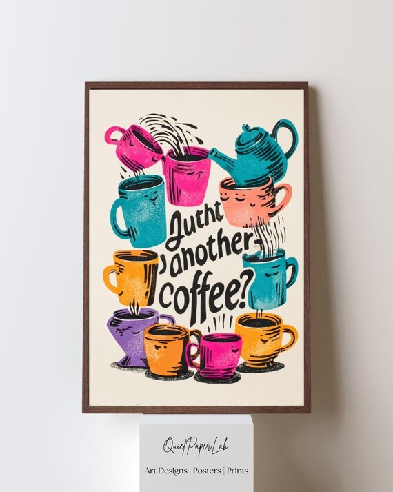 Just Another Coffee Colorful Coffee Cups Retro Kitchen Poster