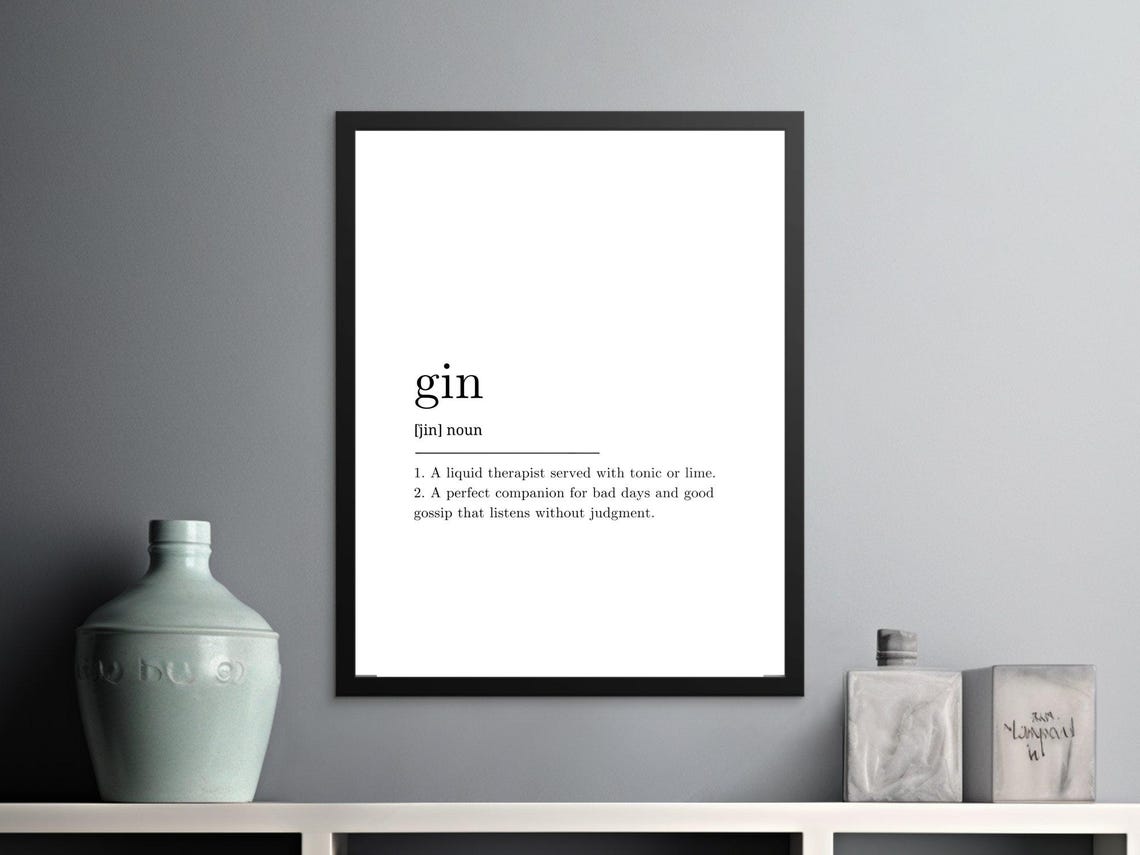 Gin Dictionary Definition Funny Cocktail Bar Black and White Poster - Image 2