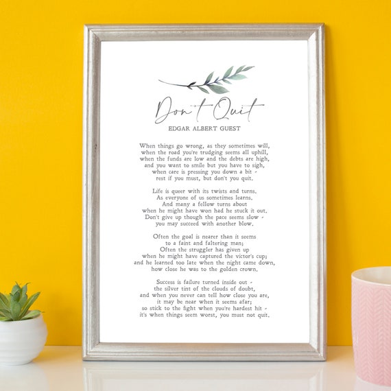 Dont Quit by Edgar Albert Guest, Minimalist Quote Print