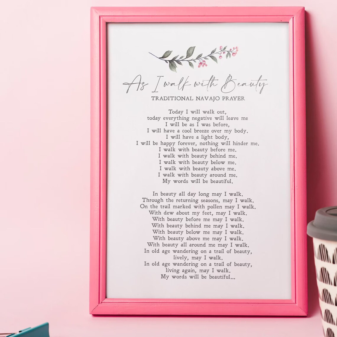 As I Walk With Beauty Traditional Navajo Prayer Botanical Minimalist Poster