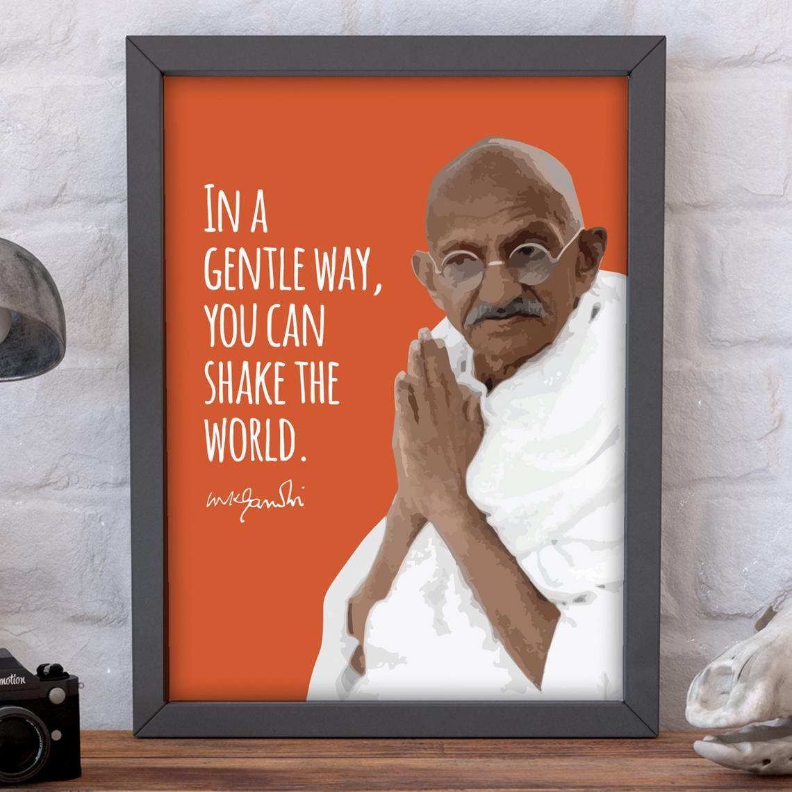 Mahatma Gandhi Shake The World Quote Portrait Illustration Poster - Image 2