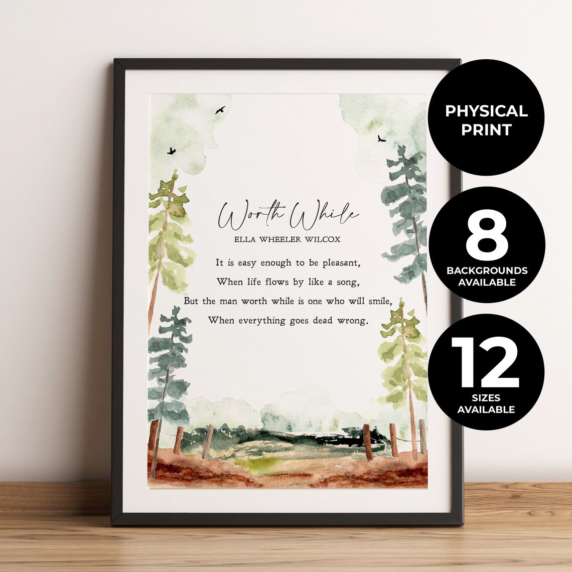 Worth While by Ella Wheeler Wilcox, Watercolor Quote Print