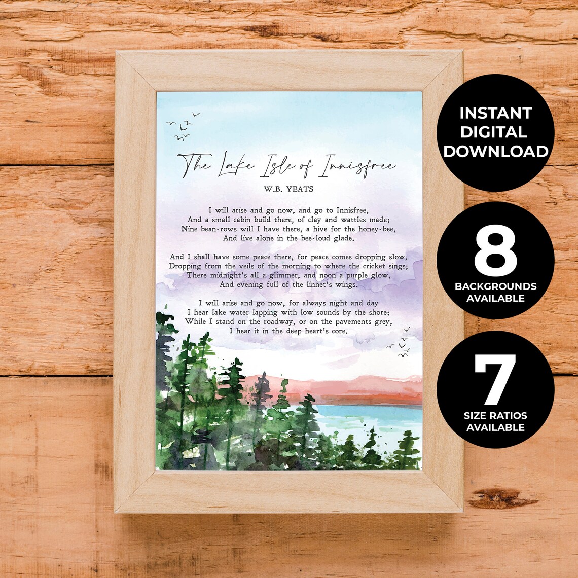 The Lake Isle Of Innisfree W B Yeats Poem Watercolor Lake Poster