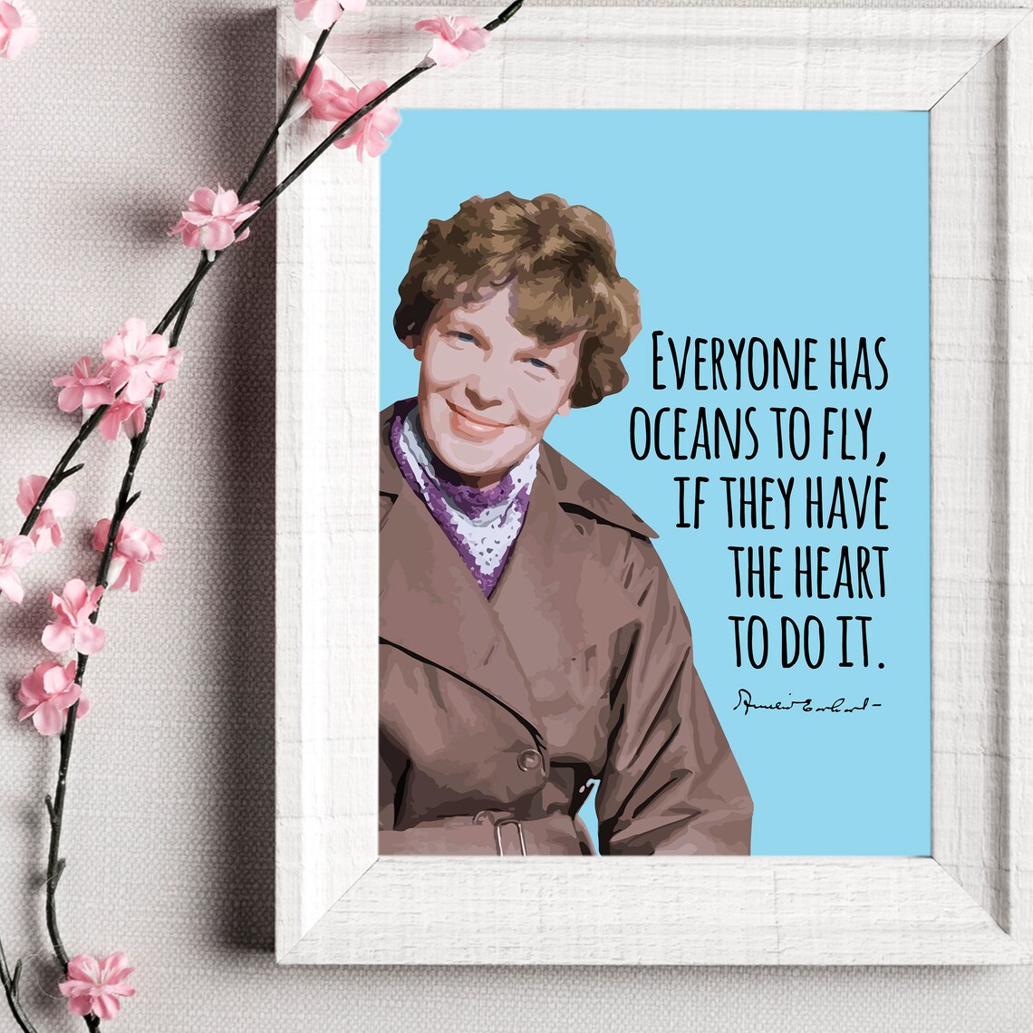 Amelia Earhart Everyone Has Oceans to Fly Quote Portrait Aviator Poster - Image 2