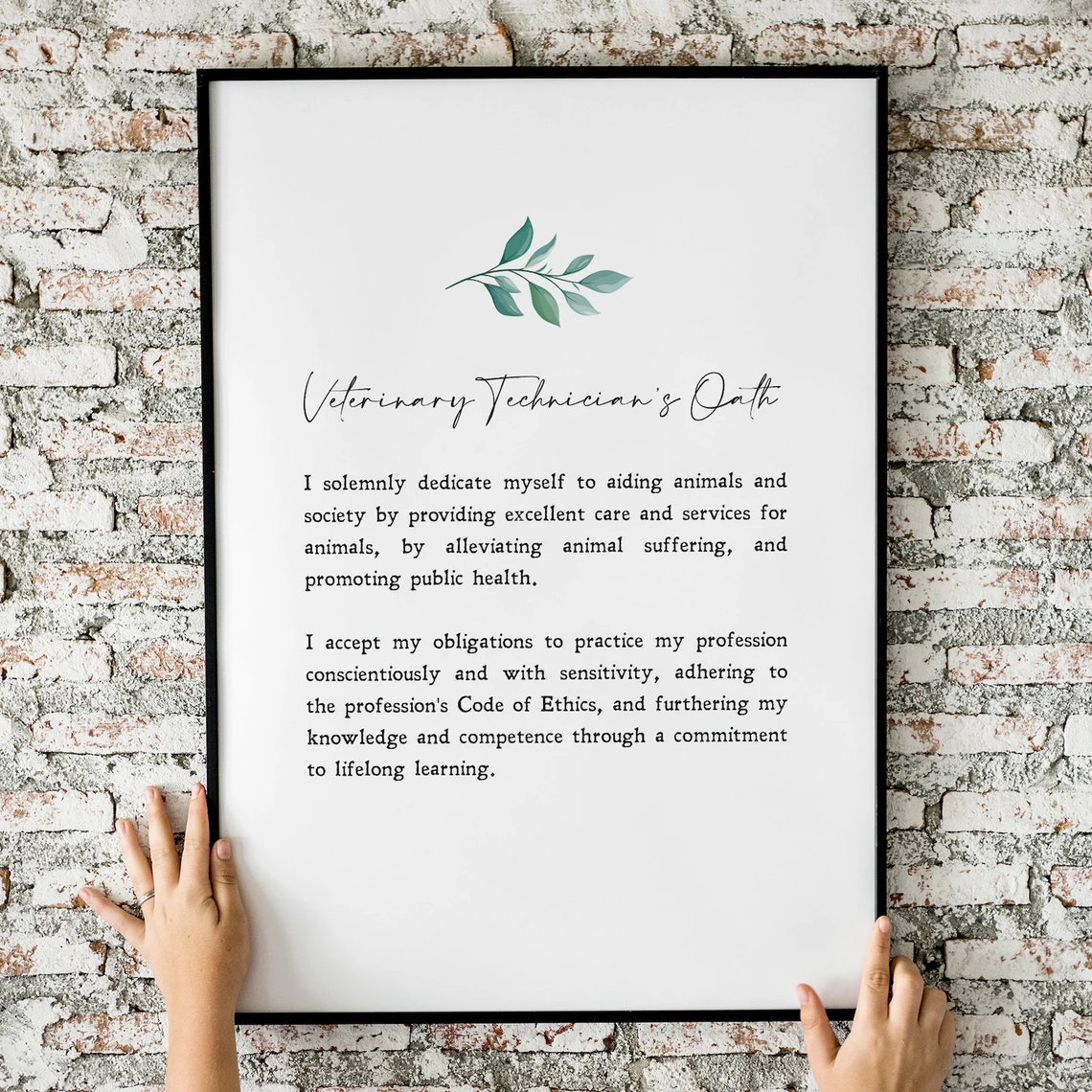 Veterinary Technician Oath Minimalist White Eucalyptus Quote Poster