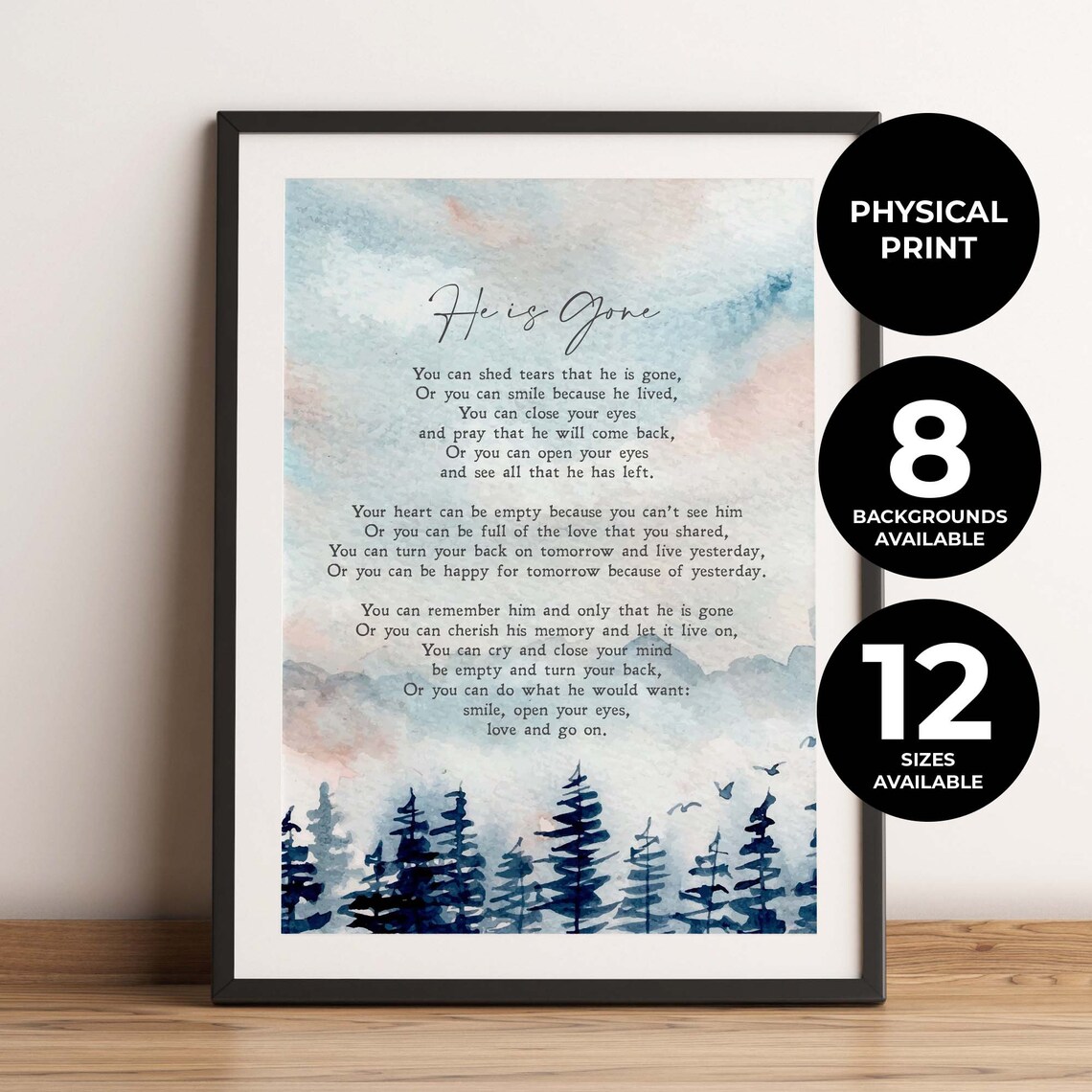 He Is Gone David Harkins Poem, Sympathy Wall Art Print