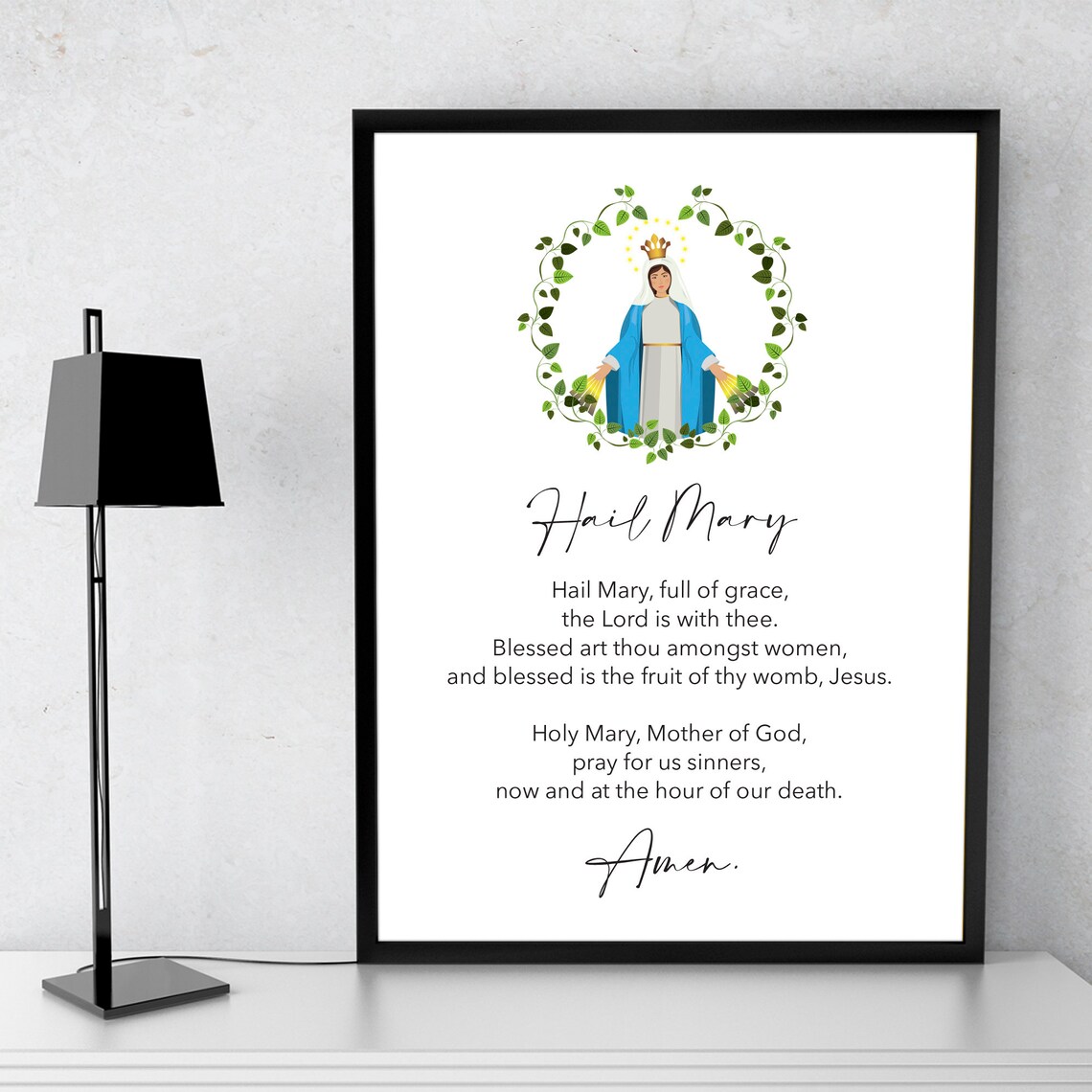 Hail Mary Full of Grace Prayer Our Lady Wreath Catholic Minimalist Poster