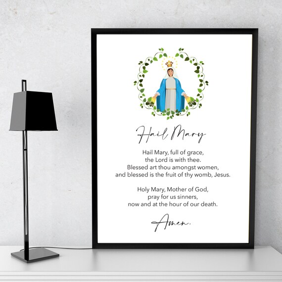 Hail Mary Full of Grace Prayer Our Lady Wreath Catholic Minimalist Poster