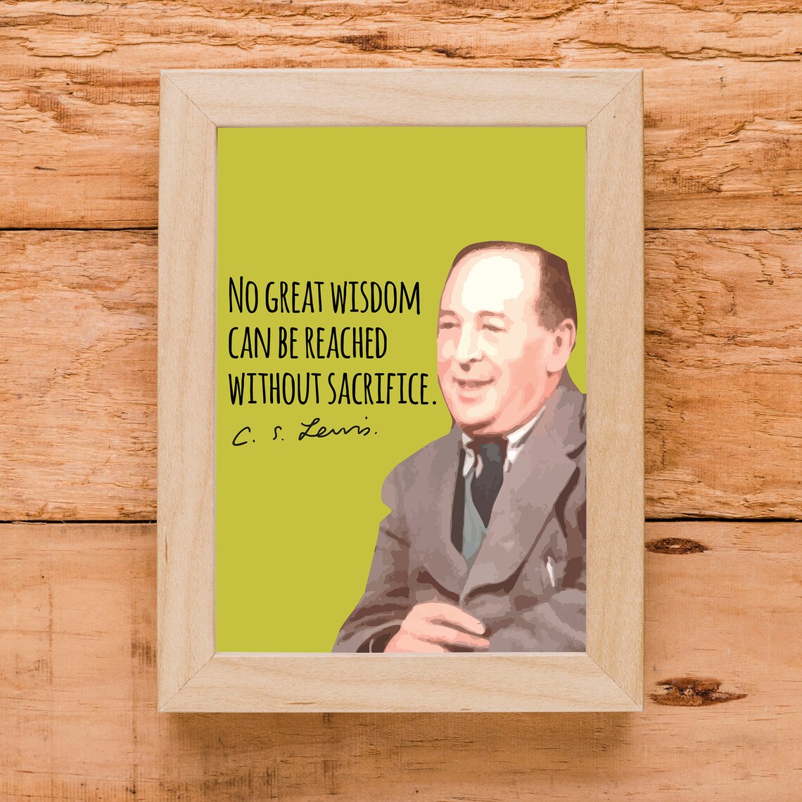 C S Lewis No Great Wisdom Without Sacrifice Quote Portrait Olive Poster - Image 3