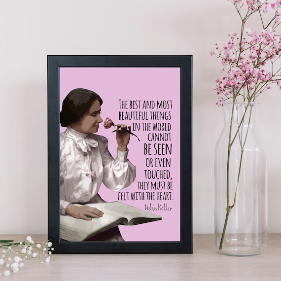 Helen Keller Beautiful Things Felt With The Heart Quote Pink Poster