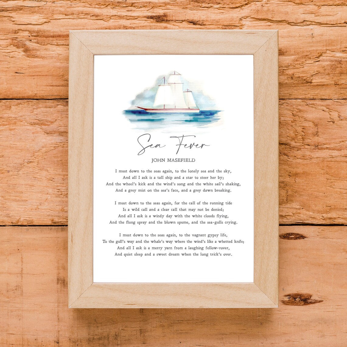 John Masefield Sea Fever Poem Sailboat Watercolor Quote Poster - Image 3