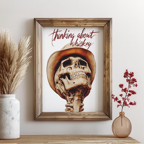 Whiskey Skeleton Skull, Wild West Minimalist Decor