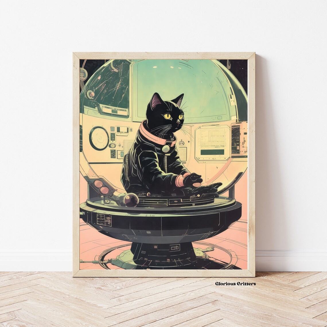 Space Vintage Cat NASA Cosmic Retro Surreal Art Print