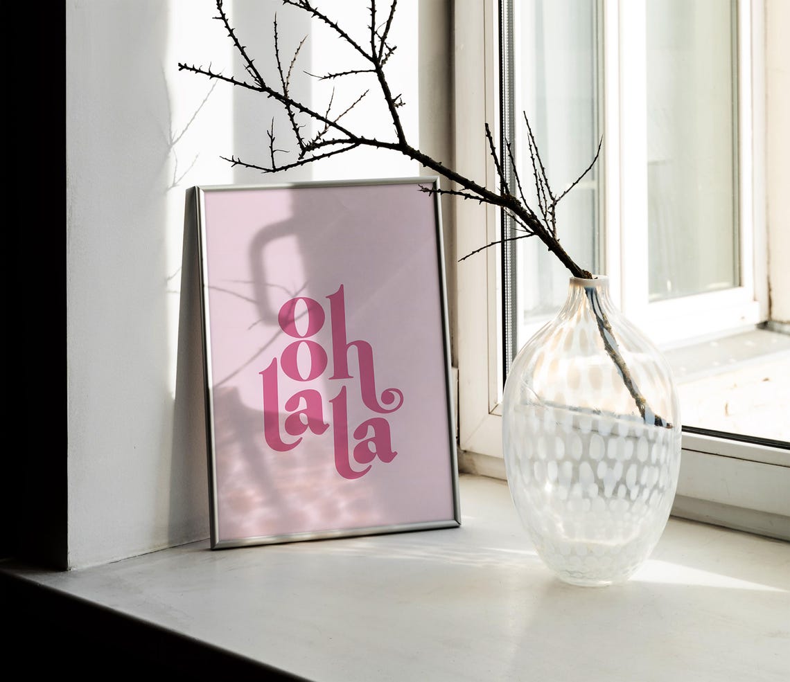 Oh La La Playful Deep Pink Serif Typography French Chic Art Poster - Image 2