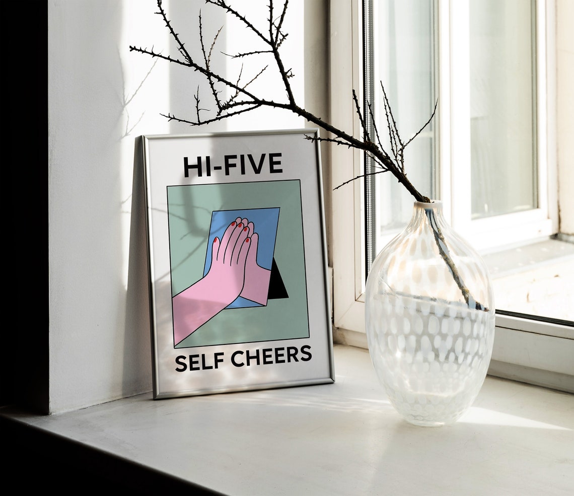 Hi Five Self Cheers Pop Art High Five Hands Fun Quote Poster - Image 2