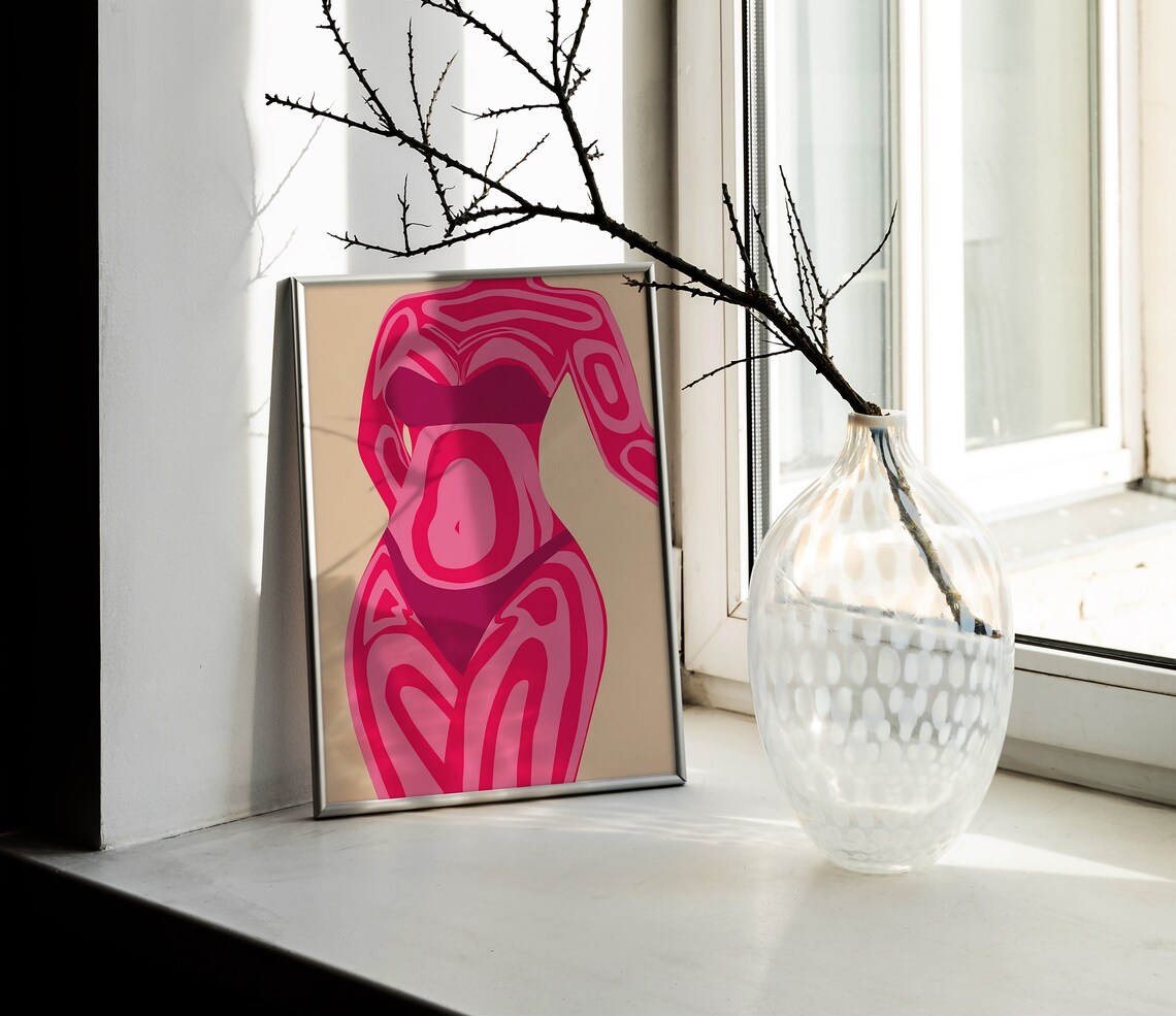 Body Positive Curvy Female Torso Pink Empowerment Abstract Poster - Image 2