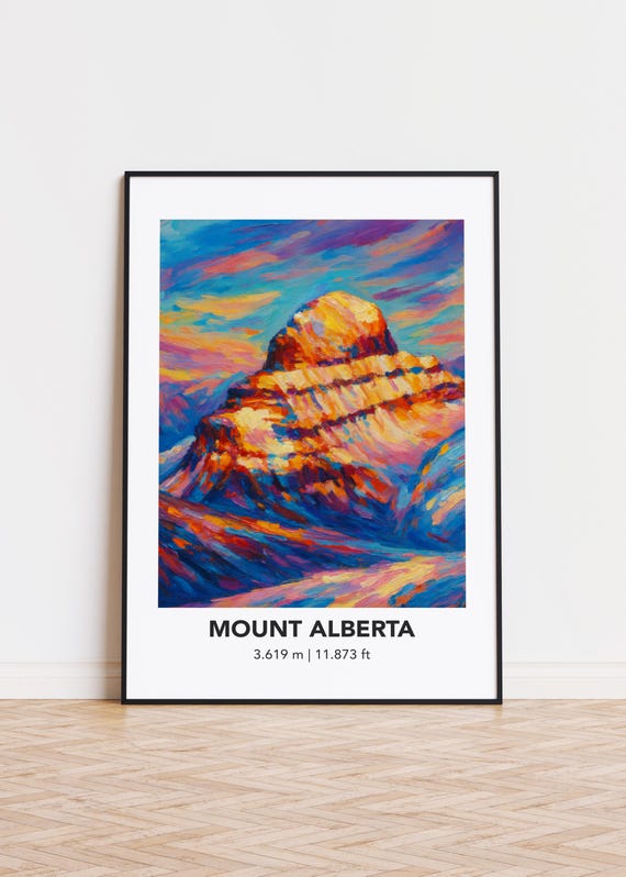 Mount Alberta Poster Modern Oil Painting Style Mountain Art Print
