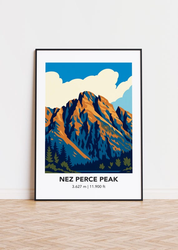 Nez Perce Peak Art Print, Mountain Illustration