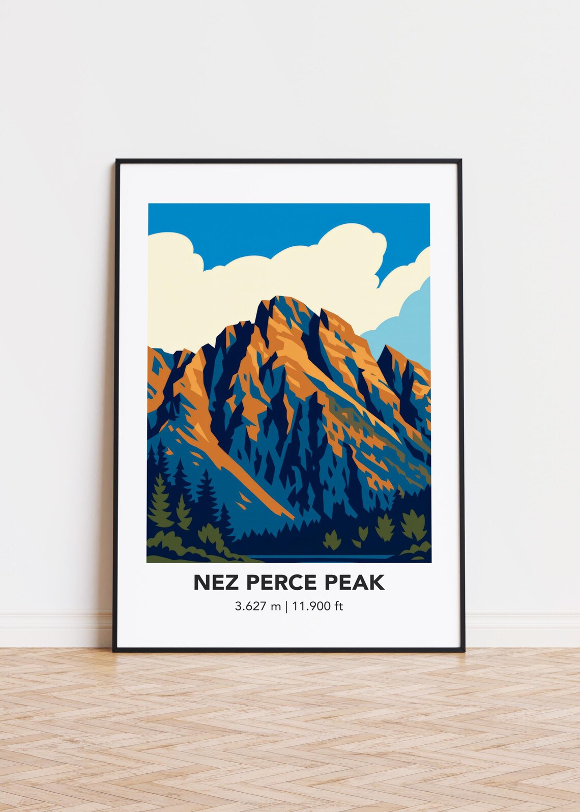 Nez Perce Peak Art Print, Mountain Illustration