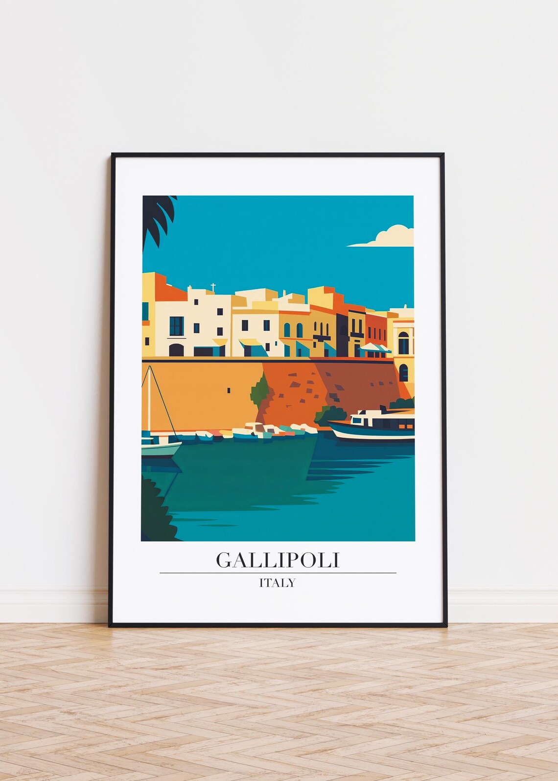 Gallipoli Italy Old Port Fishing Boats Harbor Scene Travel Poster