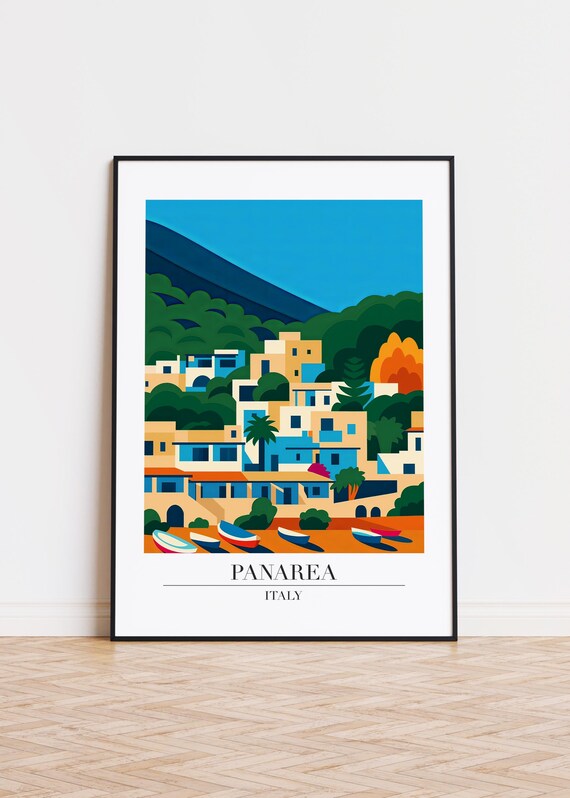 Panarea Italy Aeolian Island Hillside Village Boats Travel Poster