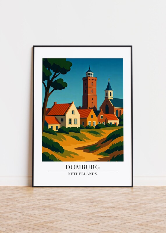 Domburg Netherlands Dunes Lighthouse Village Travel Art Poster