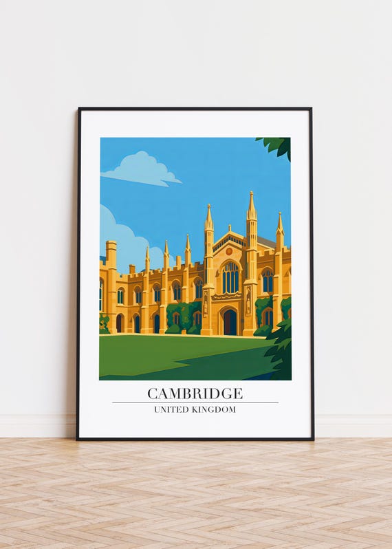 Cambridge UK Illustrated Travel Poster