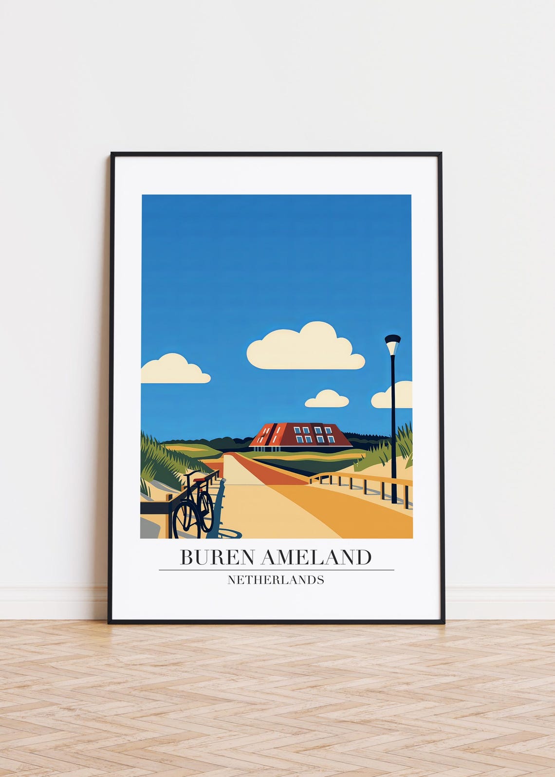Buren Ameland Netherlands Travel Poster Bike Path Dunes Decor Art